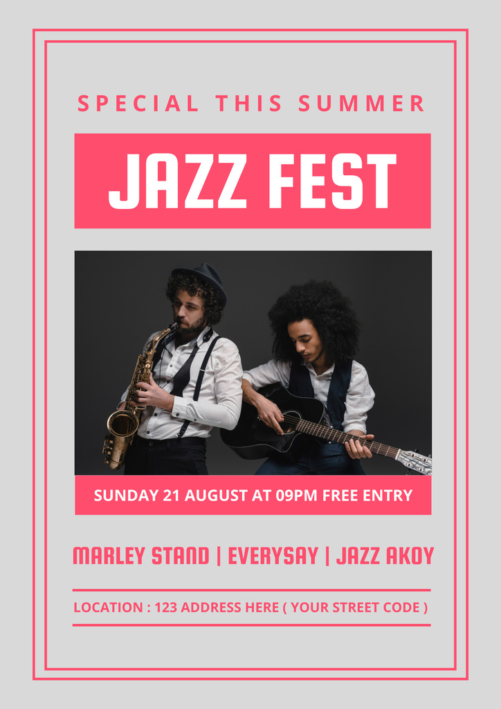 Professional Musicians Jazz Fest Announcement Poster Design Template