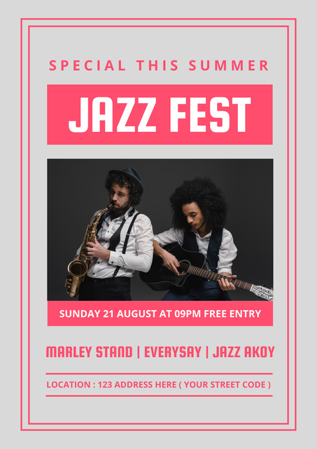 Professional Musicians Jazz Fest Announcement Poster Πρότυπο σχεδίασης