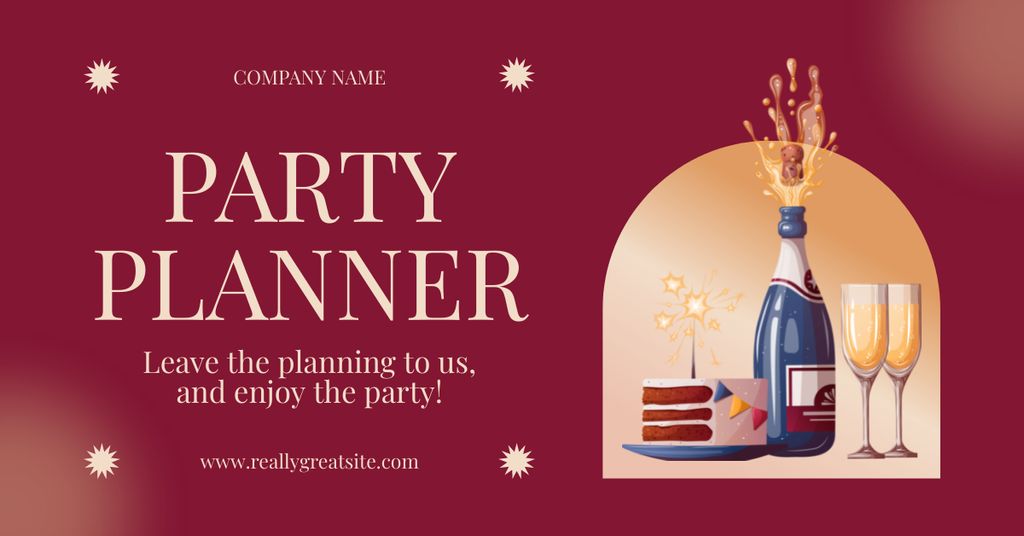 Plantilla de diseño de Professional Event Planning Services with Bottle of Champagne Facebook AD 