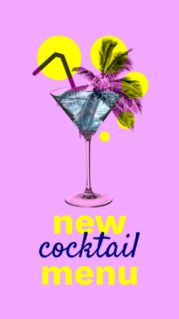 New Cocktail Menu Ad with Palm Tree Instagram Story Design Template