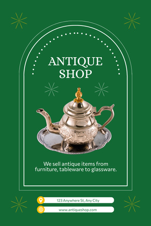 Platilla de diseño Antique Shop Offer Silver Teapot On Plate Pinterest