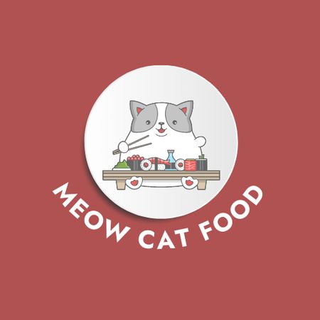 Japanese Restaurant Ad with Cute Cat Logo Design Template