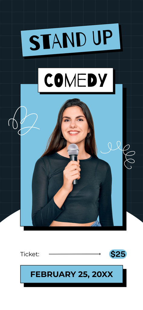 Ontwerpsjabloon van Snapchat Geofilter van Stand-up Comedy Show with Young Woman with Microphone