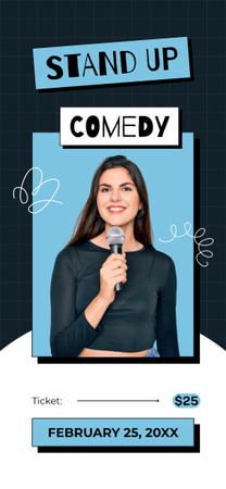 Стендап комедійне шоу з молодою жінкою з мікрофоном Snapchat Geofilter – шаблон для дизайну
