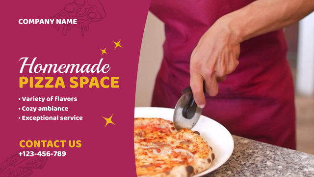 Homemade Pizza Cutting Into Slices Offer Full HD video Modelo de Design