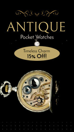Изысканные карманные часы со скидкой в антикварном магазине TikTok Video – шаблон для дизайна