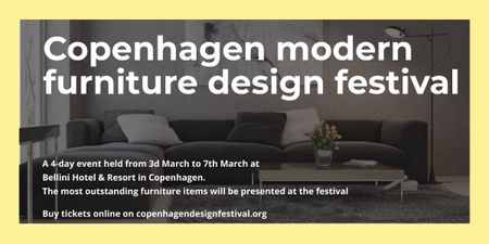 Plantilla de diseño de Interior Decoration Event Announcement with Sofa in Grey Image 