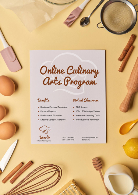 Culinary Courses Ad with Kitchenware for Baking Poster Design Template