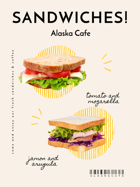 Plantilla de diseño de Fast Food Offer with Sandwiches in Cafe Poster US 