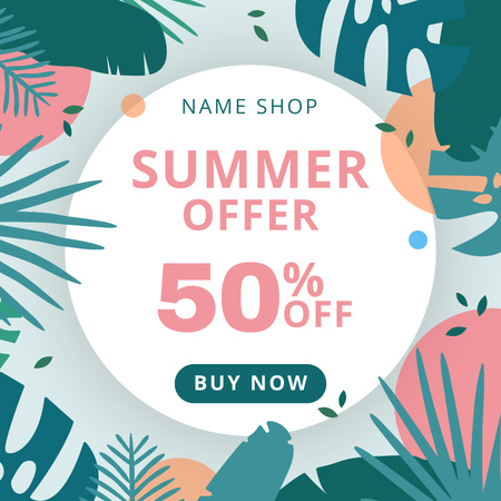Summer Offer on Floral Tropical Pattern Instagramデザインテンプレート