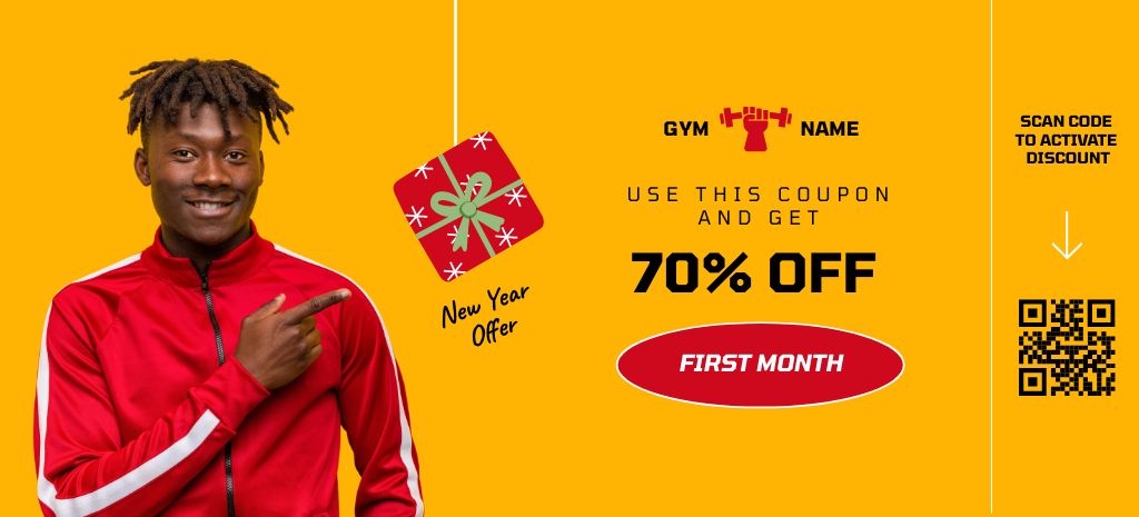 New Year Special Offer of Gym Workout in Yellow Coupon 3.75x8.25in Design Template