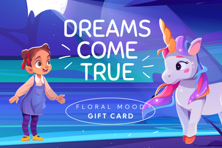 Girl and Cute Unicorn Gift Certificate Design Template