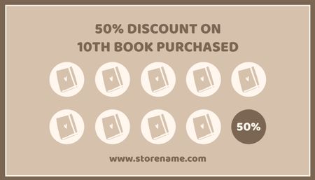 Platilla de diseño Bookstore Discount with Cartoon Illustration on Beige Business Card US