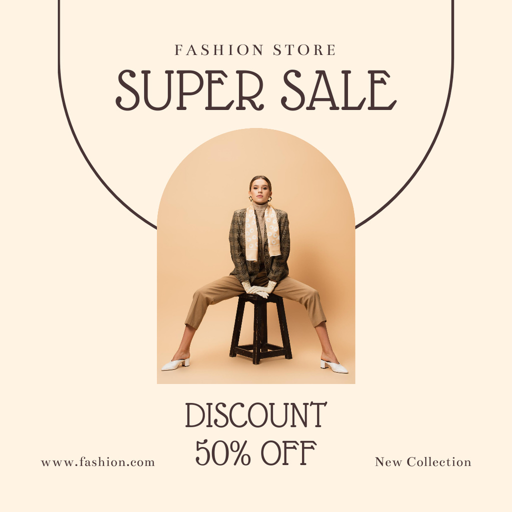 Fashion Clothes Super Sale Announcement Instagram Πρότυπο σχεδίασης