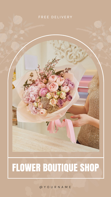 Designvorlage Flower Boutique Shop With Roses Bouquet für Instagram Story