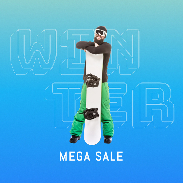 Sports Goods Sale Announcement with Snowboarder Instagram Design Template