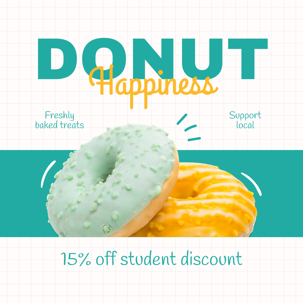 Doughnut Shop Promo with Yellow and Blue Donut Instagram AD tervezősablon