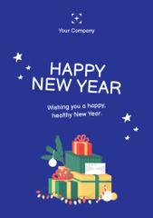 New Year Wishes with Colorful Presents and Garland