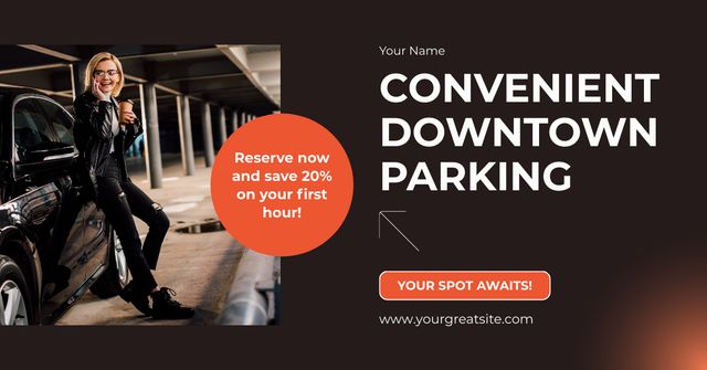 Plantilla de diseño de Discount for First Hour Downtown Parking Facebook AD 