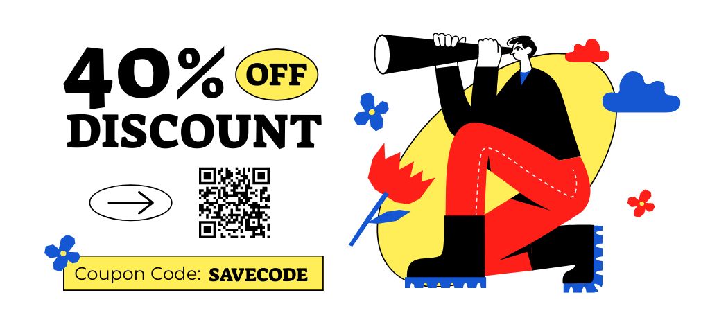 Discount Offer with Man with Spyglass Coupon 3.75x8.25in Design Template