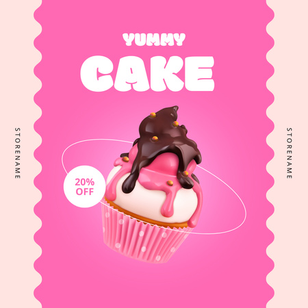 Pembe Üzerine Yummy Cupcakes Satış İlanı Instagram Tasarım Şablonu