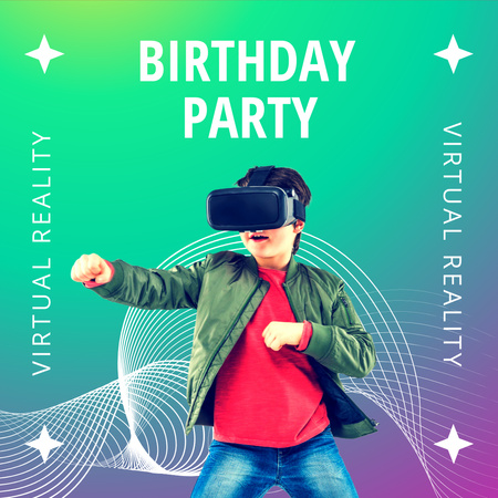 Virtual Birthday Party Announcement with Boy Instagram Design Template