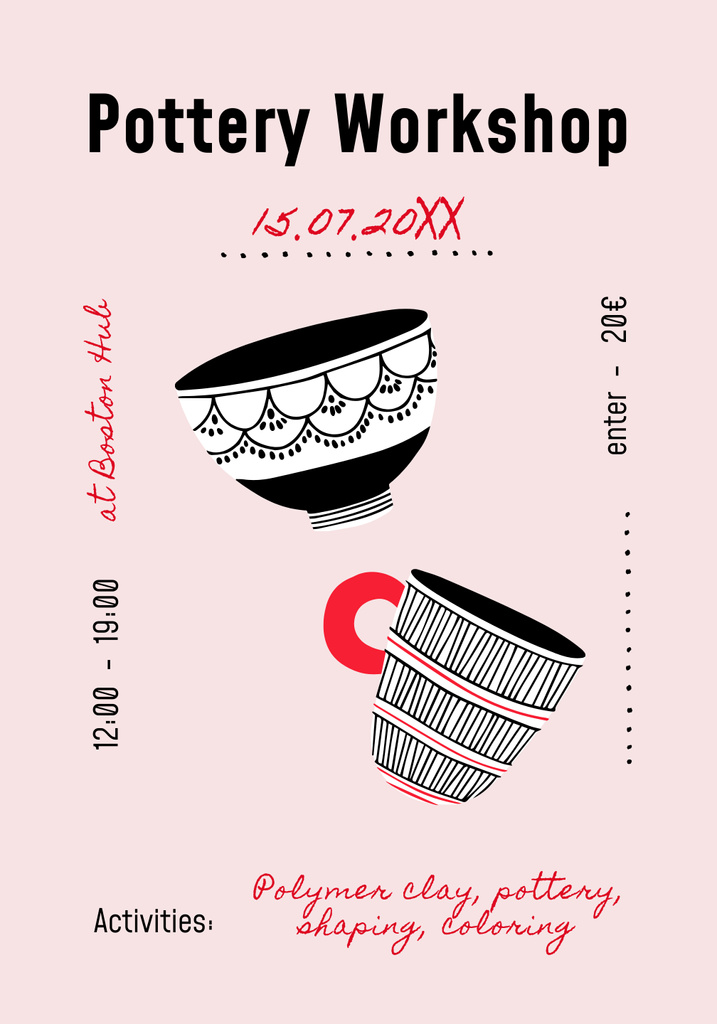 Pottery Workshop Ads with Cup and Bow Poster 28x40in Πρότυπο σχεδίασης