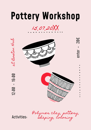 Szablon projektu Reklamy warsztatów ceramicznych z filiżanką i kokardką Poster 28x40in
