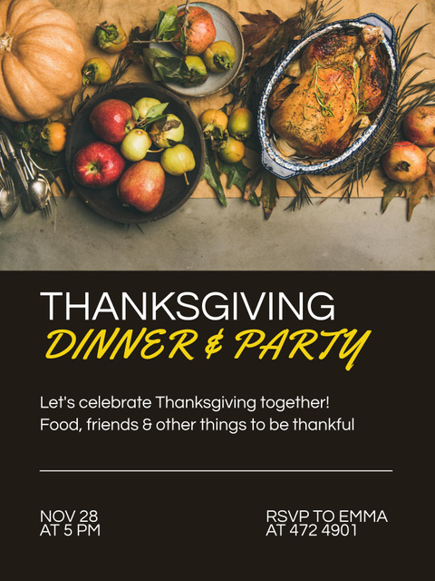 Thanksgiving Dinner and Party Announcement Poster US Design Template