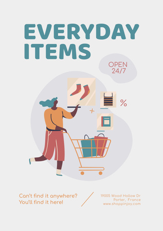 Woman with Shopping Cart Poster Design Template