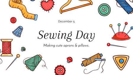 симпатичная иллюстрация швейных инструментов FB event cover – шаблон для дизайна