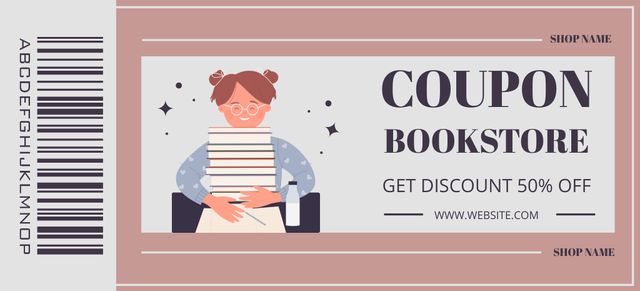 Modèle de visuel Bookstore Ad with Illustration of Reader with Books - Coupon 3.75x8.25in