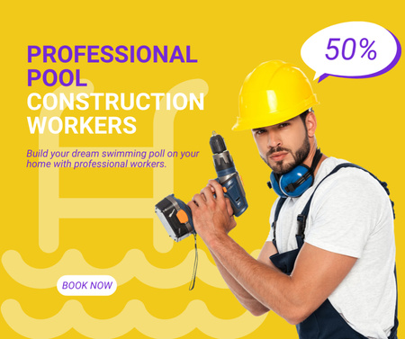 Offer of Services of Professional Workers for Swimming Pools Facebook Design Template