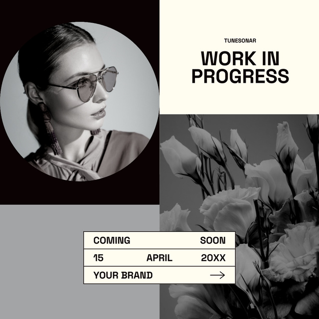 Designvorlage New Brand Proposal with Black and White Woman Photo für Instagram
