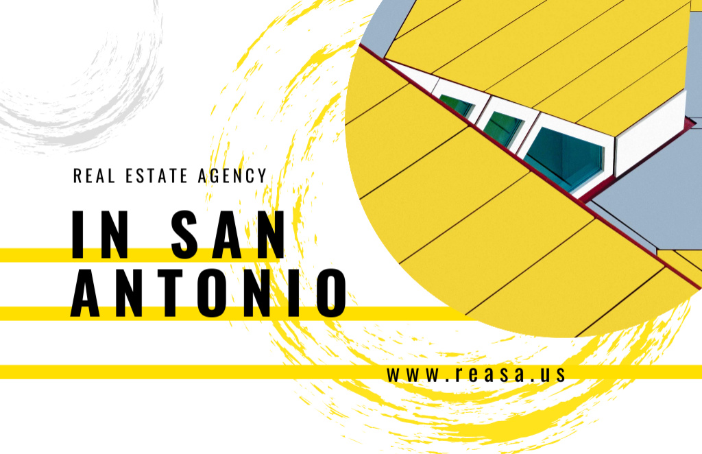 Property Agency Ad with Modern House Roof in Yellow Business Card 85x55mm Modelo de Design