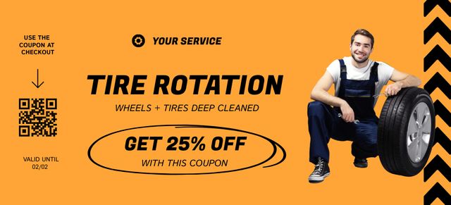 Discount Offer of Tire Rotation on Orange Coupon 3.75x8.25in Design Template