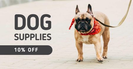 Plantilla de diseño de Dog Supplies Discount Offer with Bulldog Facebook AD 