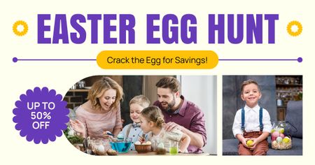 Template di design Annuncio di caccia alle uova di Pasqua con una famiglia felice con bambini Facebook AD