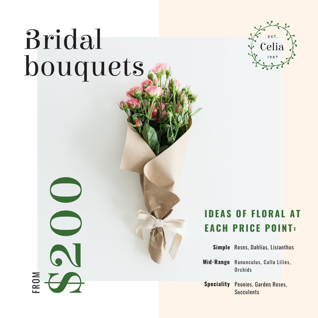 Florist Services Ad Wedding Bouquet with Lily of the Valley Instagramデザインテンプレート