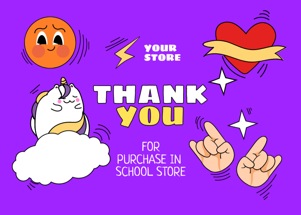 Plantilla de diseño de Cute Back to School And Thank You For Purchase In Purple Postcard 5x7in 