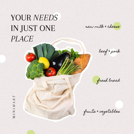 Platilla de diseño Groceries Store Ad with Food in Eco Bag Instagram AD