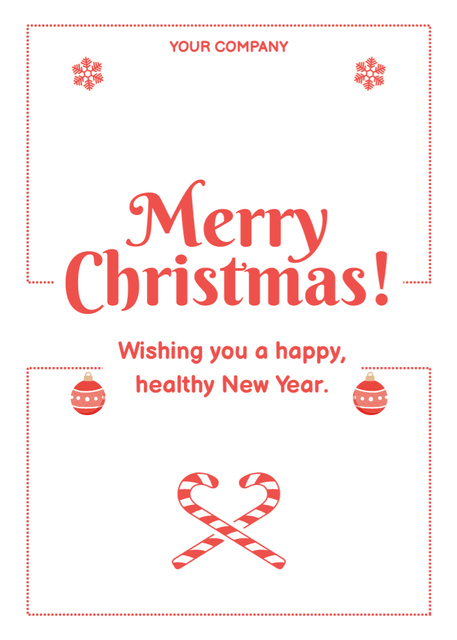 Plantilla de diseño de Christmas and New Year with Wishes Candy Cane and Snowflakes Postcard 5x7in Vertical 