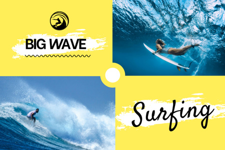 Surfing School Ad with People in Water Postcard 4x6in Šablona návrhu