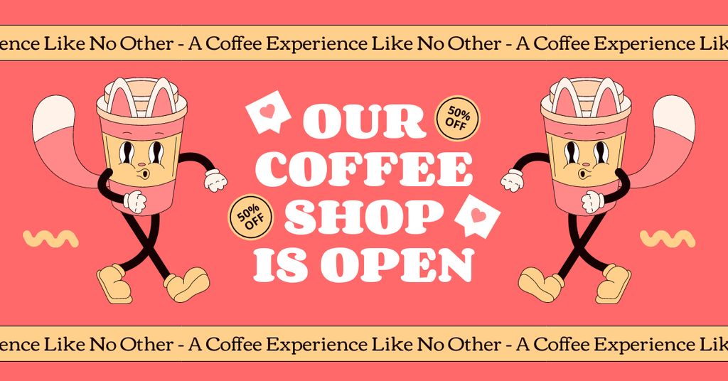 Whistling Character And Coffee At Half Price In Shop Facebook AD Design Template