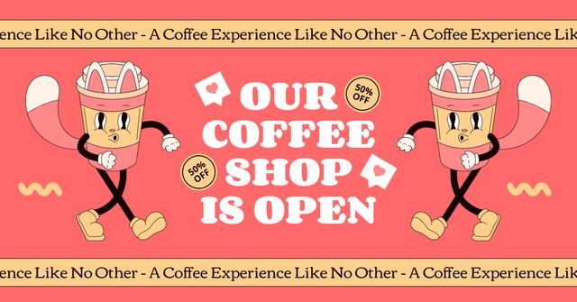 Whistling Character And Coffee At Half Price In Shop Facebook AD – шаблон для дизайна