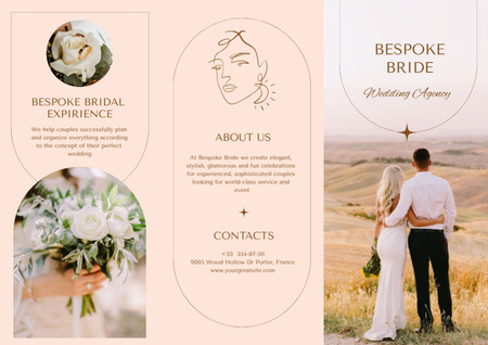 šťastné novomanželé na svatební den a květiny kytice Brochure Šablona návrhu
