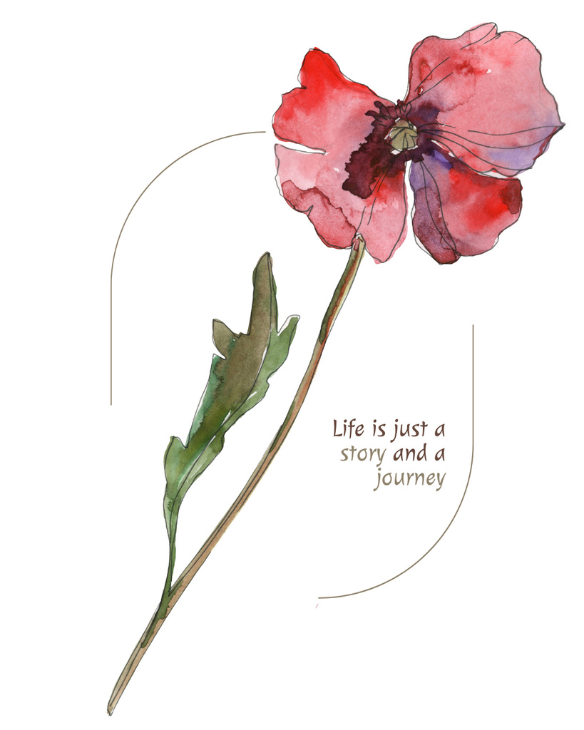 Watercolour Poppy Flower With Quote About Life Instagram Post Vertical Design Template