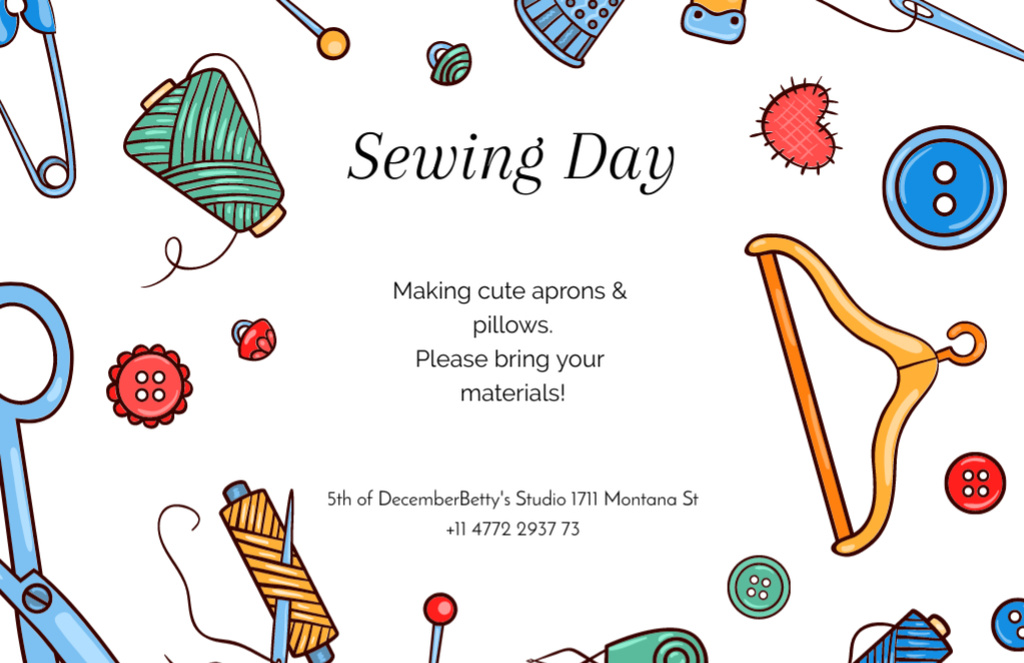 Plantilla de diseño de Inspirational Sewing Day Event Announcement With Needlework Flyer 5.5x8.5in Horizontal 