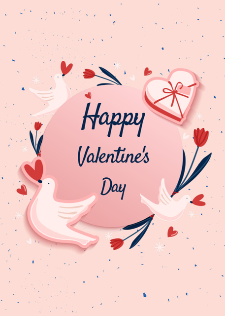 Valentine's Day Celebration With Doves And Flowers Celebration Postcard 5x7in Vertical Šablona návrhu