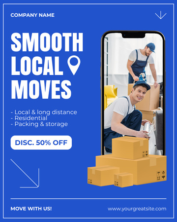 Smooth Moving Services Ad with Delivers on Phone Screen Instagram Post Vertical Design Template